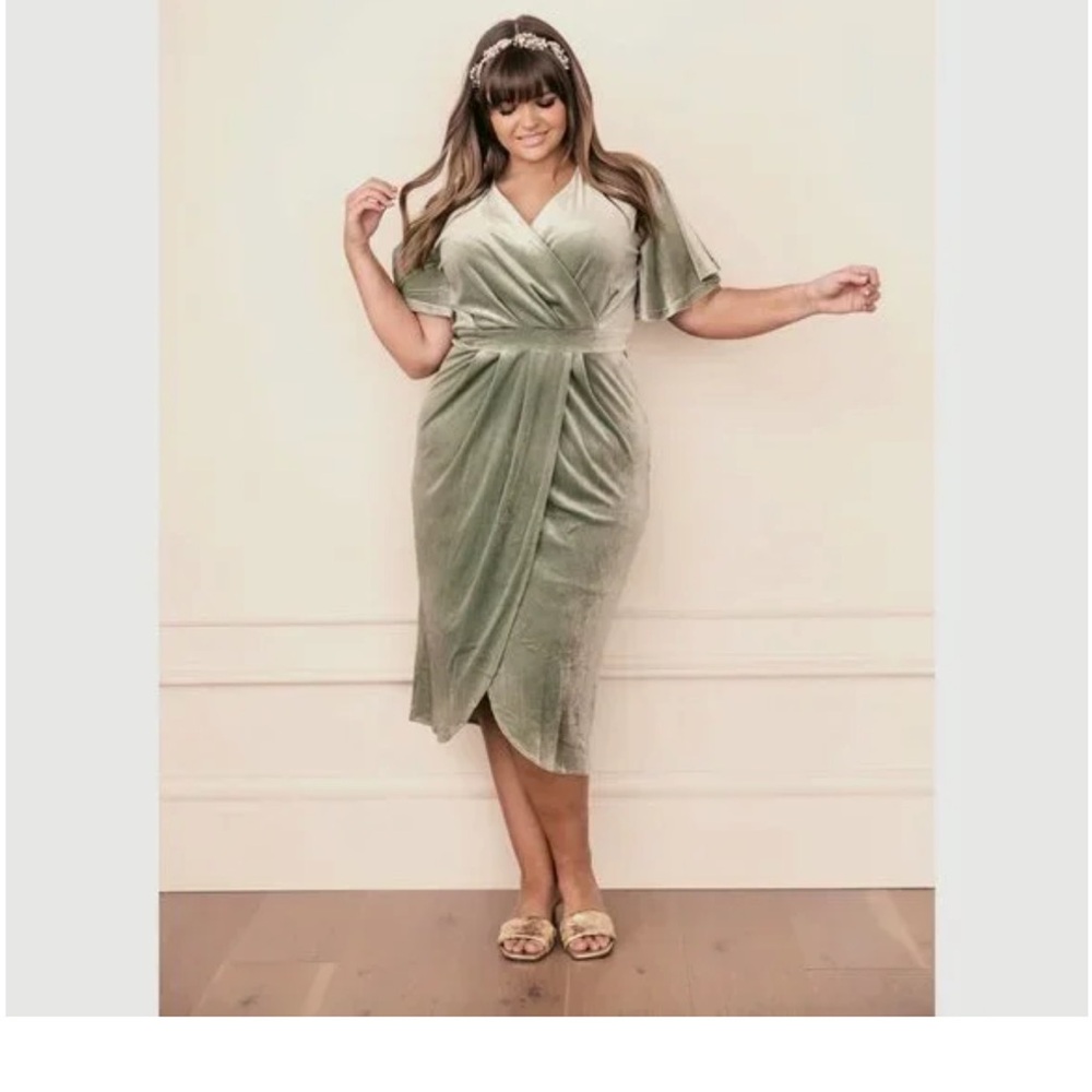 JessaKae Northward Sage Green velvet Midi Dress